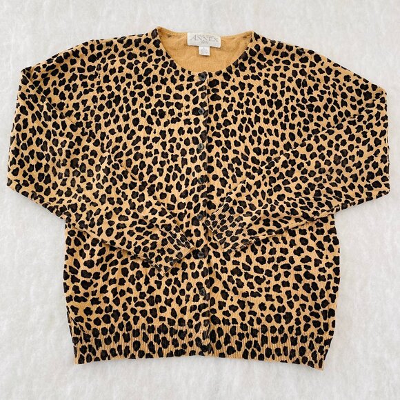 Casual Corner Annex Womens Camel Classic Leopard Print Cardigan Sweater Size L - Picture 1 of 10